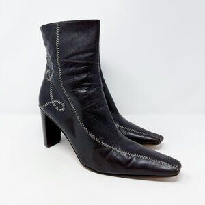 Vintage Y2K Mark Schwartz Brown Leather Ankle Booties Women's Size 10 Handmade